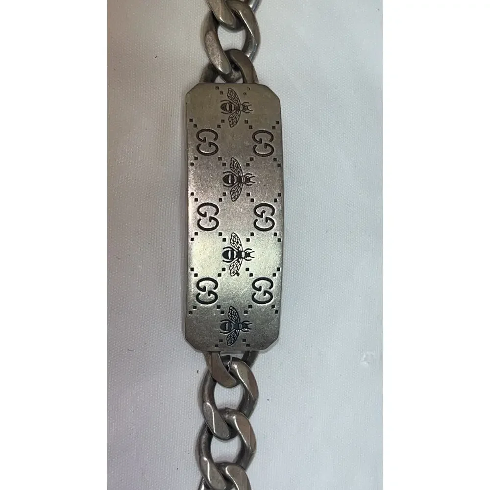 Gucci Sterling Silver 925 GG Bee Engraved Chain ID Bracelet Size 16 Italy
